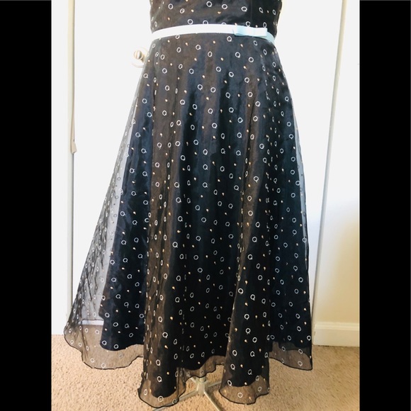 ABC Evening Allen Schwartz Party Dress size 12 Embroidered Dots Strapless flowy - Picture 2 of 12